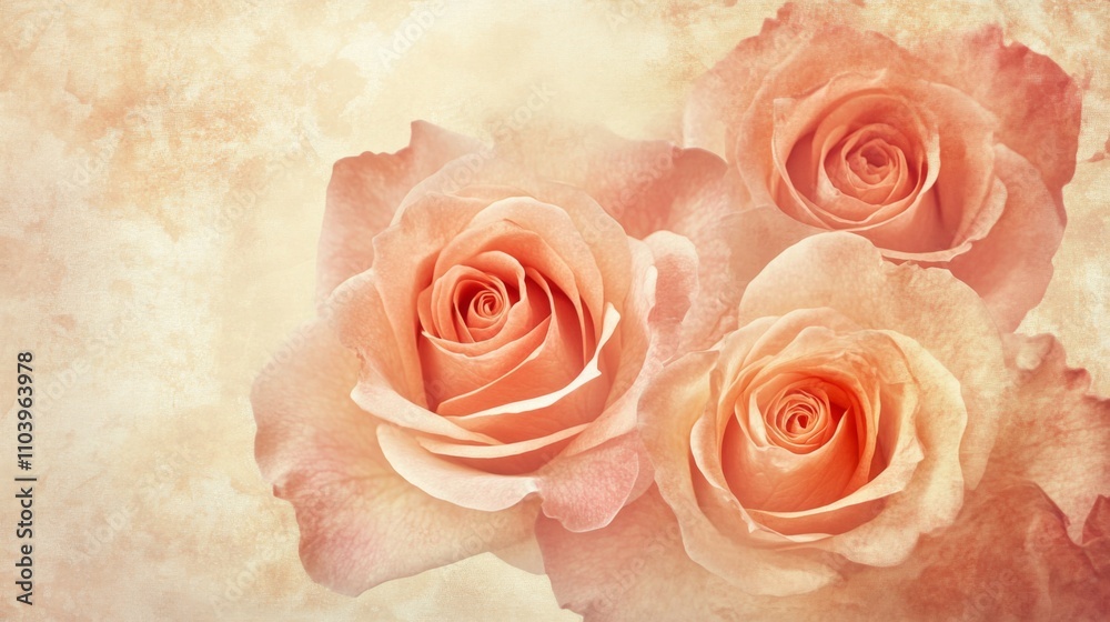 Obraz premium Close-Up of Delicate Pink Roses on a Vintage Background