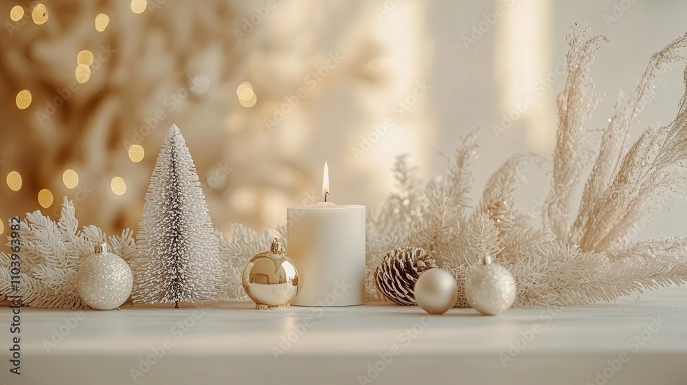 Cozy Christmas candlelit scene with ornaments