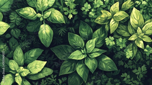 Green Leaves: A Close-Up View of Basil and Other Herbs