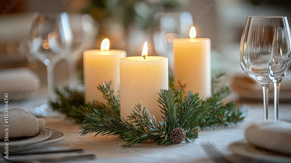 Elegant candle centerpiece for dinner table. Elegant candle centerpiece for dinner table.