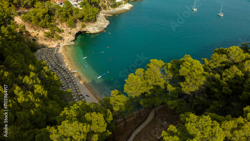 Aerial view of Pugnochiuso beach. It is a beautiful bay in Puglia, Italy. It is a tourist destination in Gargano. photo