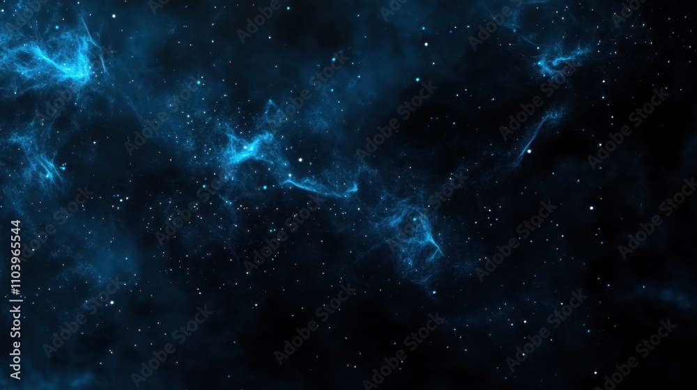 Fototapeta premium Mesmerizing cosmic landscape, awash in a celestial dance of swirling blue nebulae and twinkling stars