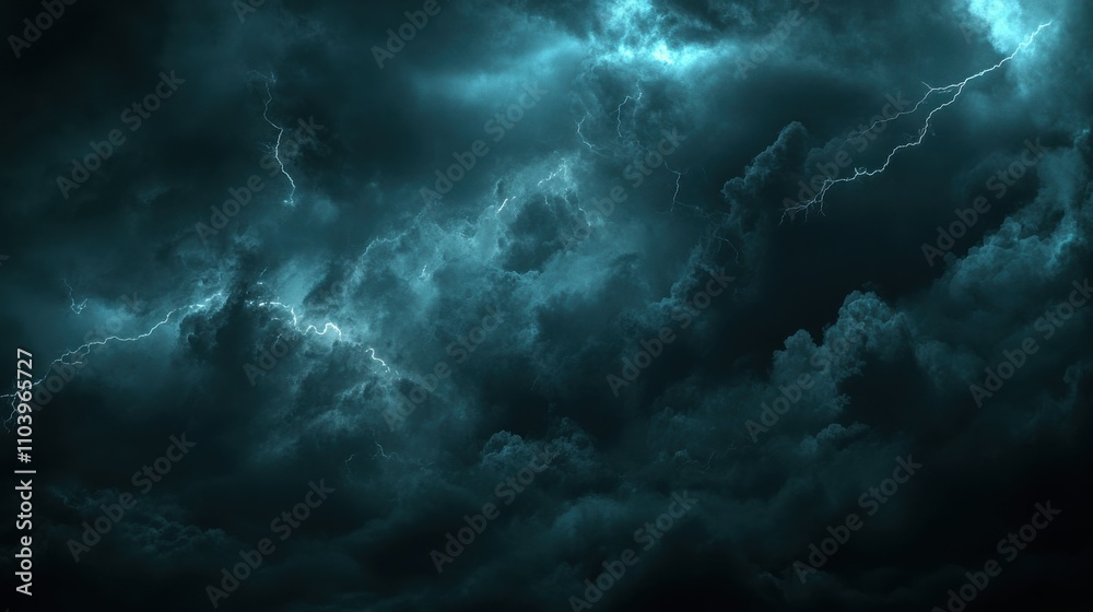 Dark storm clouds with flashes of lightning illuminating the night sky Dark storm clouds with flashes of lightning illuminating the night sky