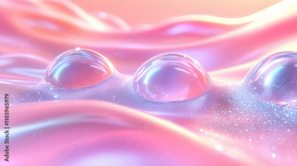 Smooth pink surface with glossy bubbles reflecting light, creating dreamy atmosphere. soft textures and colors evoke sense of calm and beauty Smooth pink surface with glossy bubbles reflecting light, creating dreamy atmosphere. soft textures and colors evoke sense of calm and beauty