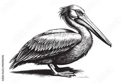 Pelican bird sketch hand dawn drawing vector illustration