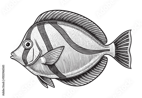 orange tang fish  sketch hand dawn drawing vector illustration