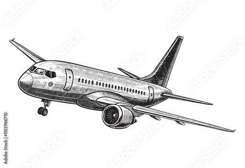 modern aircraft airplane sketch hand dawn drawing vector illustration