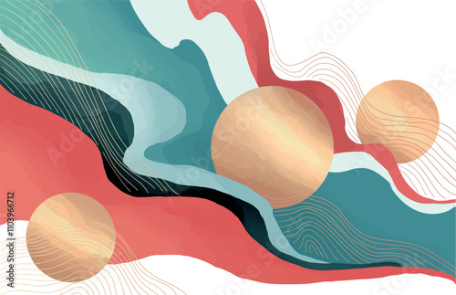 abstract japanese landscape on light background with gradient, semi watercolor	