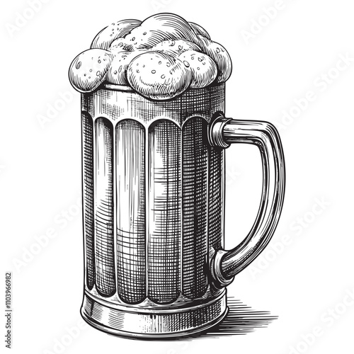 Mug of beer sketch hand dawn drawing vector illustration