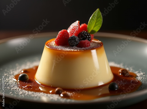 FlanInfused Panna Cotta with Espresso Foam and Coffee Caviar,  Fusion menu ideas, desserts foods fusion 