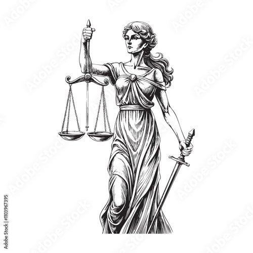 Lady justice sketch hand dawn drawing vector illustration