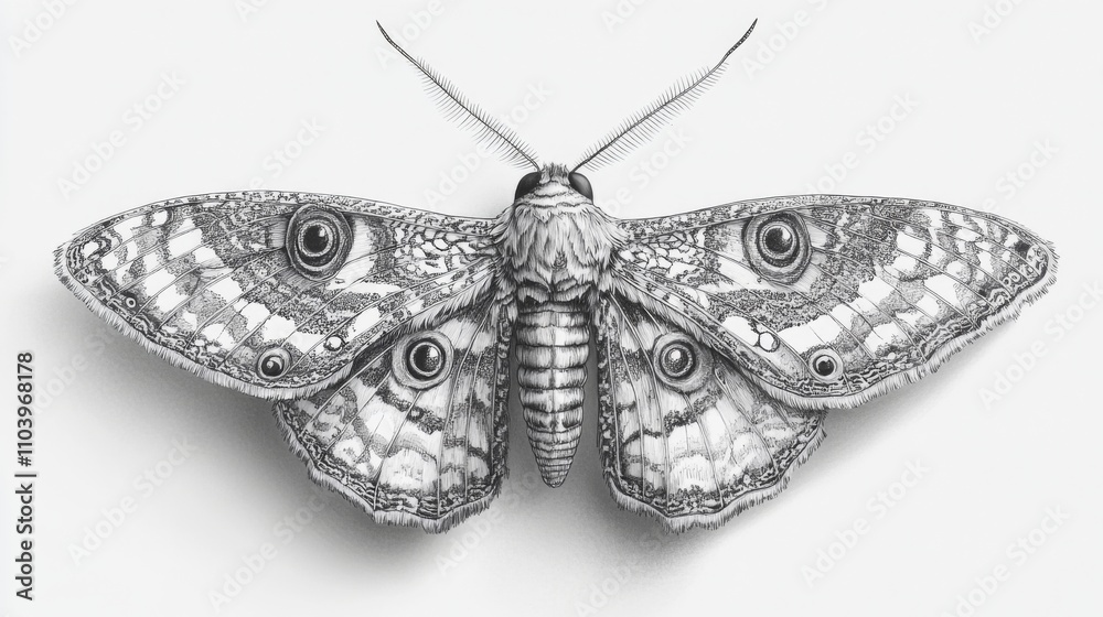 Detailed Pen Drawing of a Moth with Intricate Wings Detailed Pen Drawing of a Moth with Intricate Wings