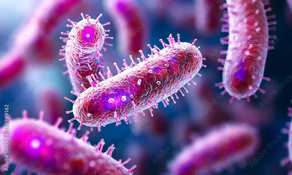 Microscopic View of Rod-Shaped Bacteria with Fimbriae Microscopic View of Rod-Shaped Bacteria with Fimbriae