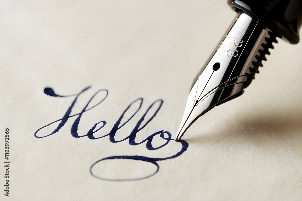 Fountain pen nib with an elegant flourish.
