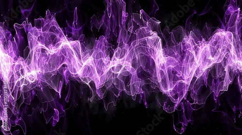 Fototapeta Naklejka Na Ścianę i Meble -  Intertwined electric purple light waves against black 3d rendering image. Energetic flowing radiant curves background wallpaper colorful realistic. Dreamlike abstraction concept idea