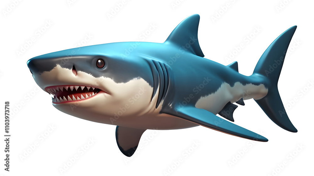 Shark, 3D render, cute cartoon, isolated on white background. Shark, 3D render, cute cartoon, isolated on white background.