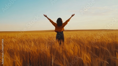 Woman in a Wheat Field at Sunset: Golden Landscape Photography