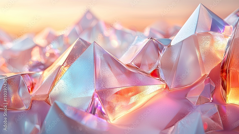 Abstract geometric crystal background, iridescent texture, liquid. 3d render. Abstract geometric crystal background, iridescent texture, liquid. 3d render.