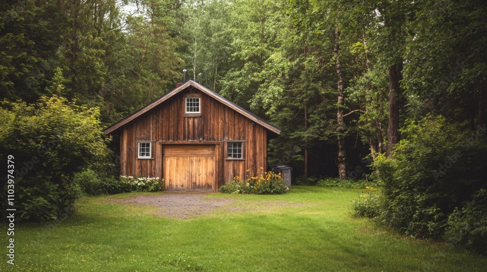 Wooden Cabin in a Lush Forest Setting Wooden Cabin in a Lush Forest Setting
