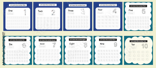 flat design number tracing counting flashcard printable for kids fun learning