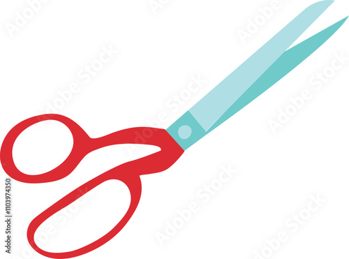 A red and blue pair of scissors