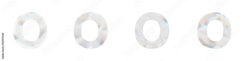 Set of 4 3d letter O with glass distortion effect isolated on a transparent background. 3d transparent elements for graphic design. Set of 4 3d letter O with glass distortion effect isolated on a transparent background. 3d transparent elements for graphic design.