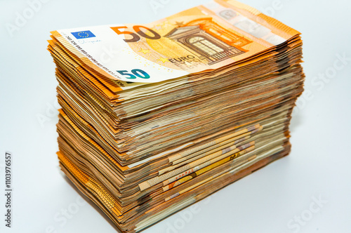 Euro banknote cash money. Lot of banknotes of European union currency close up. Financial investment, savings, income earnings concept.