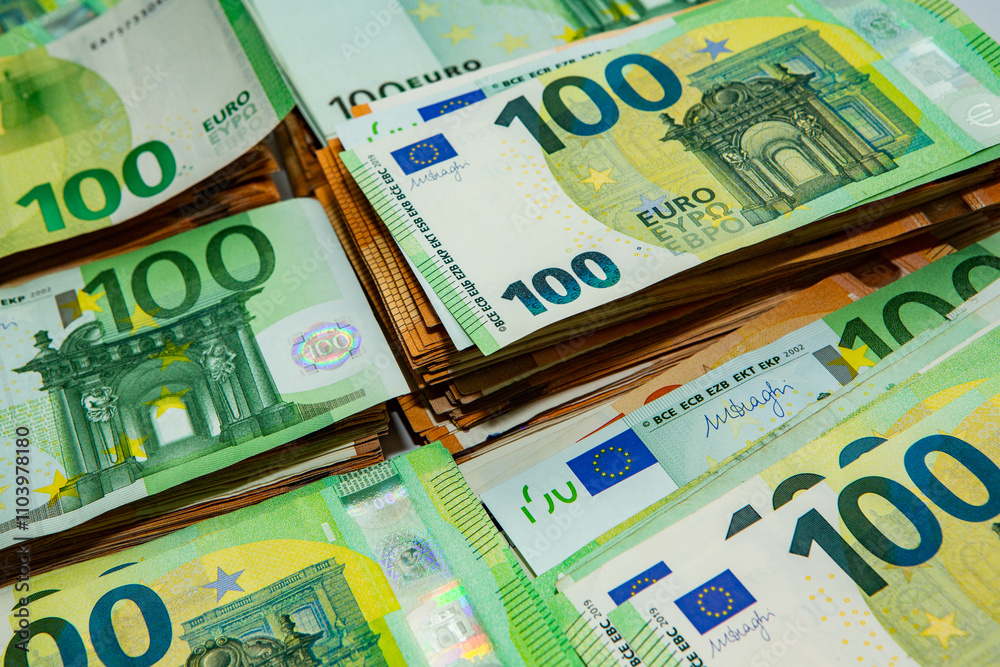 Euro banknote cash money. Lot of banknotes of European union currency close up. Financial investment, savings, income earnings concept. Euro banknote cash money. Lot of banknotes of European union currency close up. Financial investment, savings, income earnings concept.
