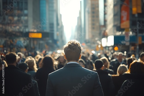 Solitary Gentleman in Suit, Sunlit City Street