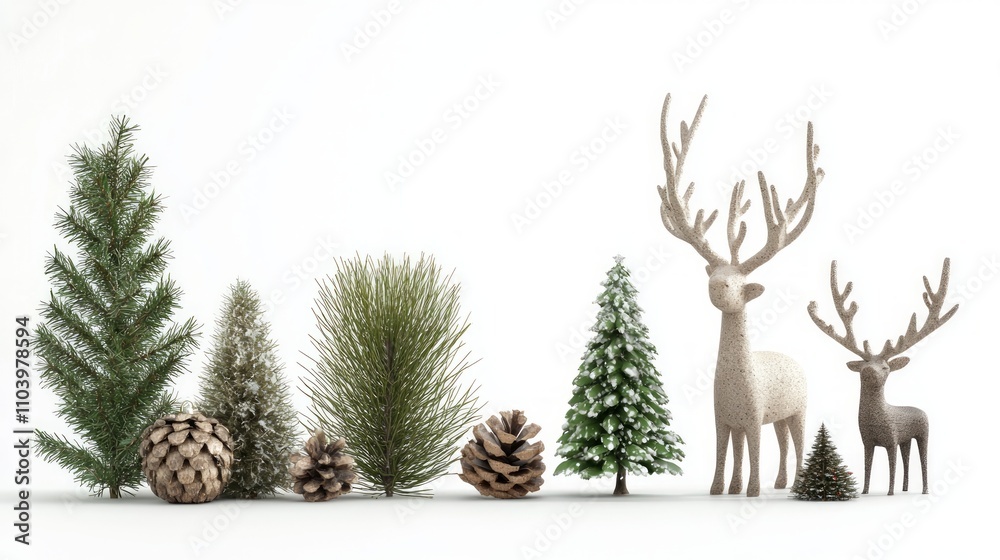Enchanting Collection of Miniature Holiday Figurines Crafted from Natural Materials on Isolated White Background Enchanting Collection of Miniature Holiday Figurines Crafted from Natural Materials on Isolated White Background