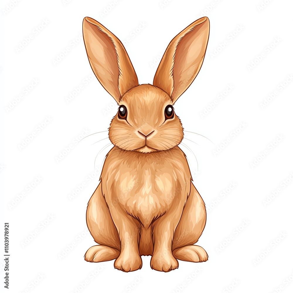 A cute, cartoon-style illustration of a brown rabbit sitting upright with large ears and expressive eyes, exuding a charming and friendly demeanor.