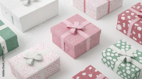 Festive Holiday Cheer - Colorful Christmas Gift Boxes 3D Render on Isolated White Background with Vibrant Wrapping Paper, Bows, and Tags, Ultra-Detailed Illustration
