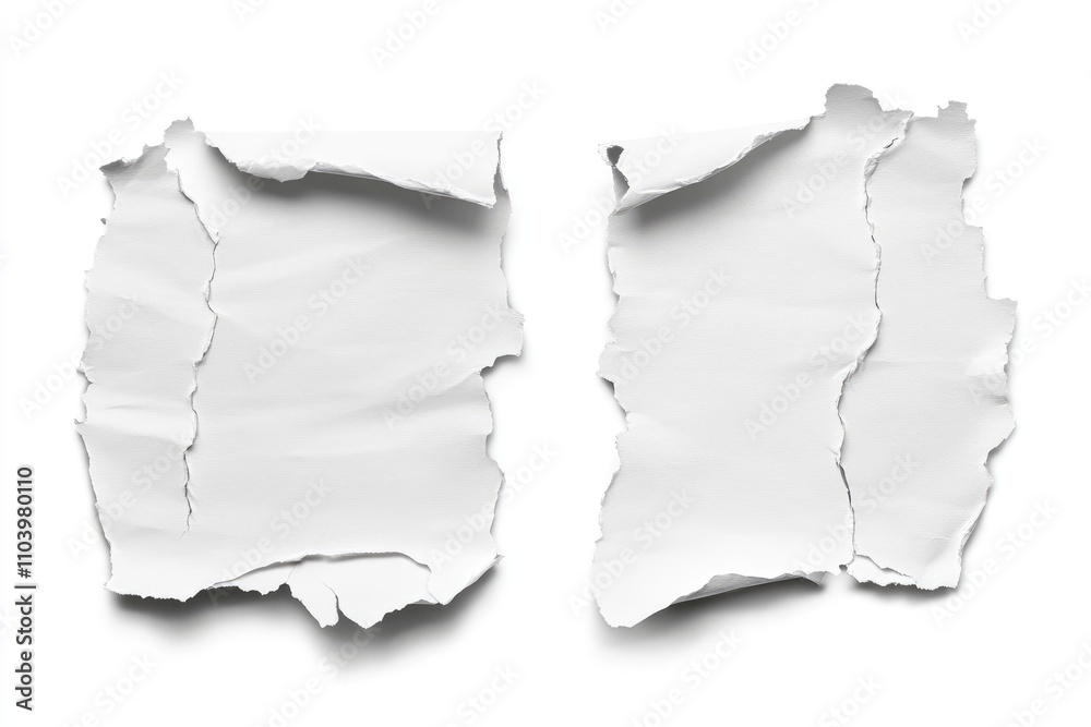 Two pieces of torn white paper are shown