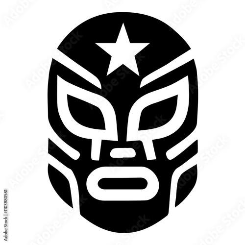 Luchador Mask Black and White Vector Icon - Bold Mexican Wrestling Clipart for Graphic Design