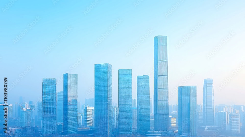 Obraz premium Dynamic Urban Skyline, a vibrant modern cityscape showcasing towering architecture, bustling streets, and the energetic pulse of urban life in a contemporary setting.