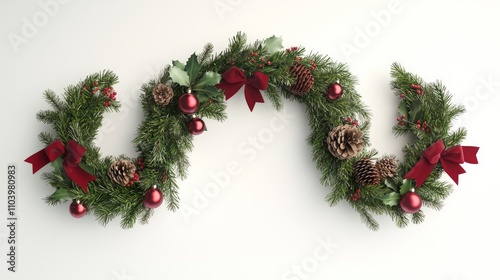 Festive Holiday Wreaths - Vibrant 3D Render Illustration of Christmas Decorations with Greenery, Pinecones, Ribbons, and Ornaments on White Background