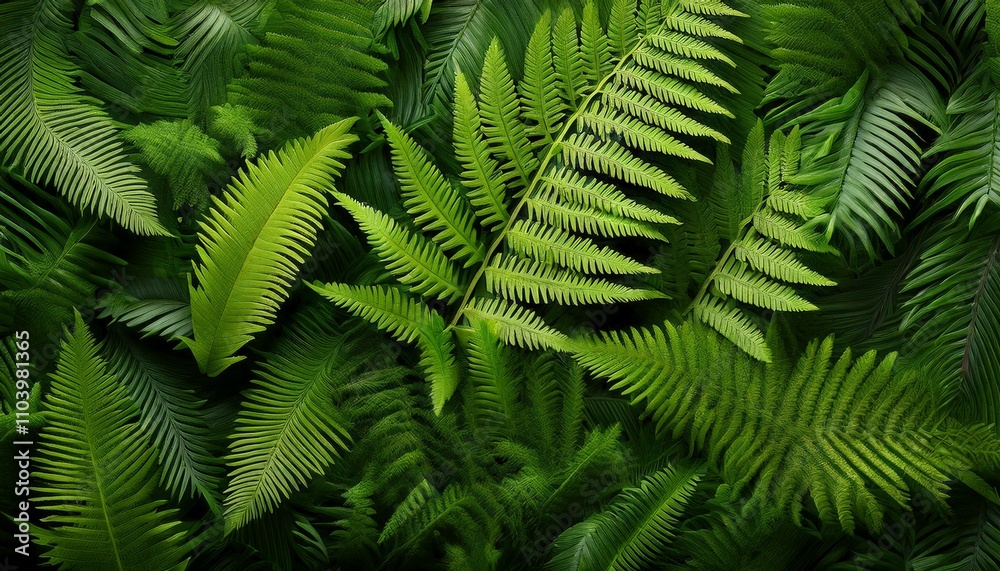 Lush green ferns create a vibrant, natural backdrop.