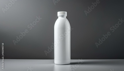 Blank white plastic bottle on a gray background. Perfect for your design mockups.