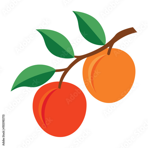 A peaches sit on the tree branch vector illustration