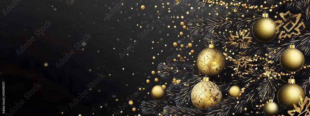 Sophisticated Christmas tree cutout decorated with golden ornaments and festive elements, creating an elegant holiday theme. Perfect for Merry Christmas and Happy New Year celebrations Sophisticated Christmas tree cutout decorated with golden ornaments and festive elements, creating an elegant holiday theme. Perfect for Merry Christmas and Happy New Year celebrations