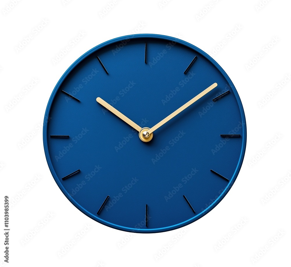 Minimalist dark blue wall clock with gold hands image isolated transparent. Office decor cut out photo png. Functional item. Modern home accessory cutout element object photography Minimalist dark blue wall clock with gold hands image isolated transparent. Office decor cut out photo png. Functional item. Modern home accessory cutout element object photography