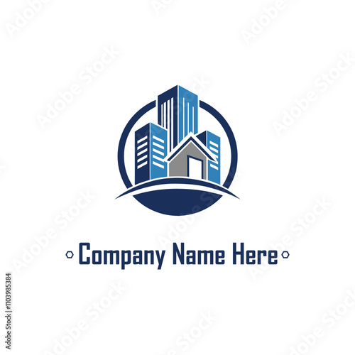 Gold real estate logo with a highrise and house outline