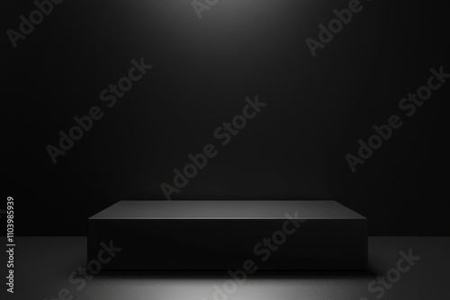 Minimalist 3d rectangle podium on black background for elegant product presentation display