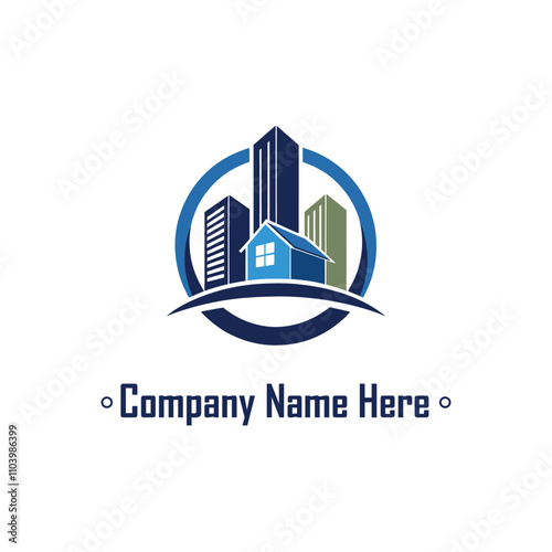 Gold real estate logo with a highrise and house outline