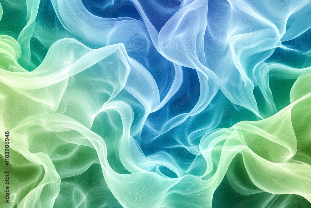 Ethereal Flowing Abstract Waves of Light in Shades of Blue and Green with Soft Textures and Fluid Movement Representing Serenity and Calmness in a Dreamy Background Ethereal Flowing Abstract Waves of Light in Shades of Blue and Green with Soft Textures and Fluid Movement Representing Serenity and Calmness in a Dreamy Background