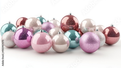 Glittering Holiday Ornaments Collection for Christmas Tree Decoration on White Background - Ultra-Detailed 3D Render Illustration