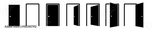 Vector illustration of open and close door icon set on transparent background