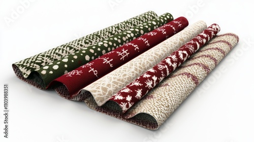 Festive Holiday-Themed 3D Render Collection of Intricately Designed Table Runners and Placemats for Enhanced Dining Experience on White Background