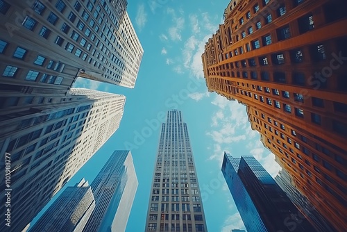 Wallpaper Mural Sunlit Skyscrapers Imposing Urban Facades from Street Level Torontodigital.ca