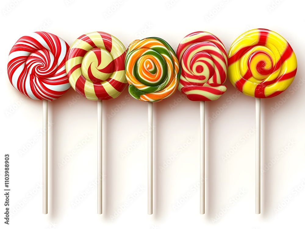 Isolated set of spiral striped colorful lollipops Isolated set of spiral striped colorful lollipops